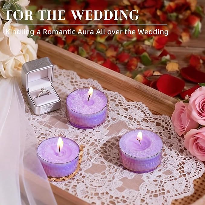 Unscented Tea Lights Candles for Easter, 5 Hours Purple Pearled Tea Lights Candle Bulk for Spring,Smokeless Mini Tealight Votive Candles for Wedding,Valentine's Day,Baby Shower,Christmas, 12pcs