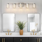 SineRise 5-Light Brushed Nickel Vanity Light with 3 Color Modes (3000K/4000K/6000K), Eye Protection LED Bathroom Light Fixture, Dimmable Modern Wall Light Over Mirror with Clear Glass Shade