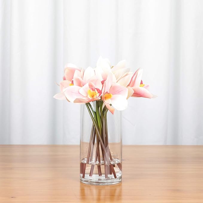 WGV Cylinder Vase Bulk, Diameter 5", Height 8", Clear Glass Floral Planter Container, Floating Candle Holder for Wedding Party Event Home Office Decor, 12 Pieces