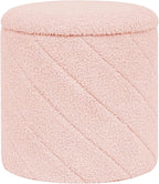 Round Ottoman with Storage, Boucle Foot Rest Stool with Reversible Tray Lid, Folding Teddy Ottoman Coffee Table for Dorm Living Room Bedroom Entryway, Pink,13" x 13" x 13.8"