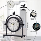 MODE HOME Vintage Farmhouse Table Clock with Bird Topper, Silent Non-Ticking Mantel Clock with Closable Back Cover, Black Iron Decorative Desk Clock for Living Room, Fireplace Mantel & Bedroom, 8 Inch