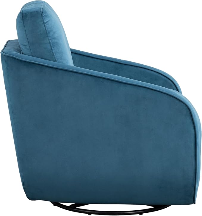 Studio Living® Lydia 35.3" Swivel Accent Chair, Modern Boho, Fully Assembled, Pocket Coil Comfort, Round Swivel Base Leg, Soft Velvet Fabric, Blue