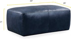 POLY & BARK Denver Ottoman – 43" Large Pouf with Feather-Down Topper – Full-Grain Leather Upholstered Pouf Ottoman for Living Room – Vintage Italian Leather in Midnight Blue