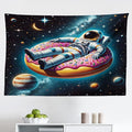 Ambesonne Funny Astronaut Tapestry, Spaceman Floating on a Donut Through the Galaxies Planets Moon, Fabric Wall Hanging Decor for Bedroom Living Room Dorm, 45" X 30", Petrol Blue Pink Orange