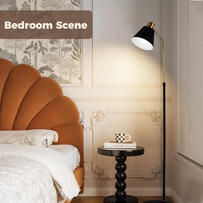 Black Gold Modern Reading Lamps Floor Standing, 12W Dimmable LED Vintage Floor Lamps for Bedroom, Adjustable Heights Antique Industrial Tall Floor Lamp, for Reading Lash Home Corner Living Room