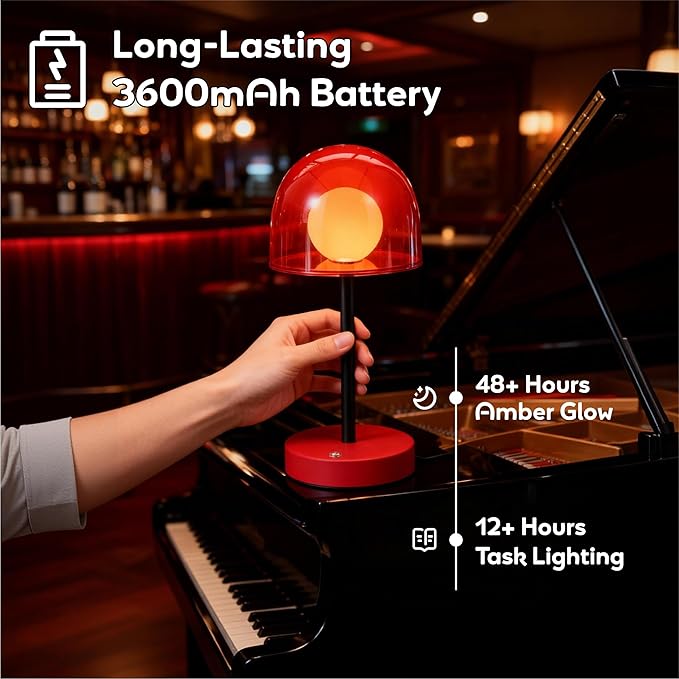 Small Mushroom Lamp Orange, LED Cordless Kitchen Lamp with 3CCT & Stepless Dimming, Rechargeable Mini Light for Art Room Study and Desk (Reddish Orange)
