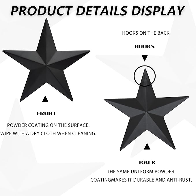 JoyEvy 6" 6pieces Per Set Black Metal Barn Star Wall Decor,Texas Stars Art,Metal Stars Rustic Vintage Western Country Farmhouse Home Indoor or Outdoor Decoration