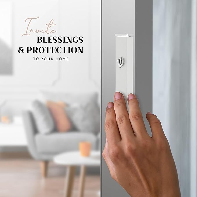 SURI Small Mezuzah Case – 3.8 Inch White Aluminum Mezuza Cover with Printed Scroll Set, Fits a 3 Inch Scroll, Self-Stick Adhesive, Gift Box Included