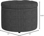 Convenience Concepts Designs4Comfort Round Shoe Ottoman, Gray Fabric