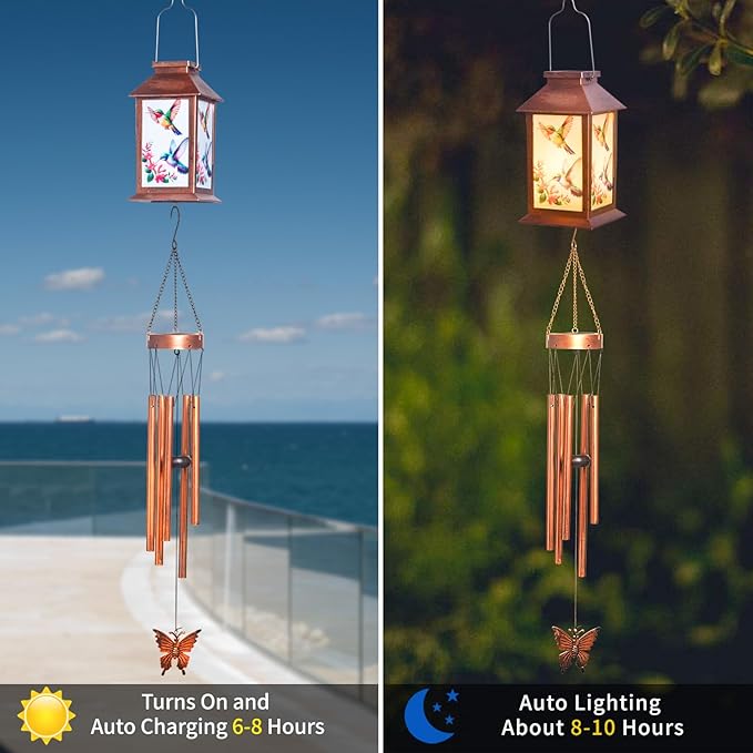 Single Palace Lantern, Wind Chime Hummingbird, Decorative Mobiles Gifts, Solar Hummingbird Wind Chimes, Gifts for Mom, Women, Grandma, Garden Courtyard Lawn Decor, Gift for Christmas and New Year