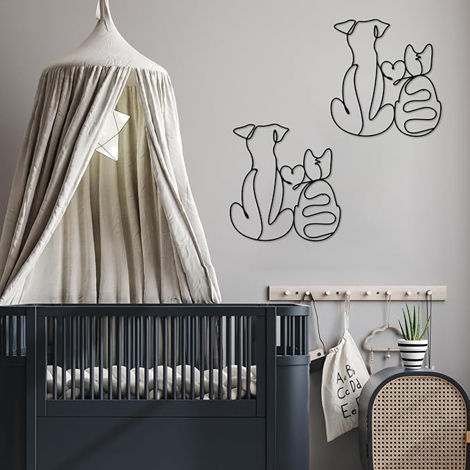 ESTART Metal Dog Wall Art Decor Cat Wall Decor for Cats & Dogs Lover Lovely Wall Decoration for Home Living Room Bedroom Bathroom Dining Room Nursery (Cat and Dog)