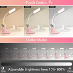 Sailstar Pink Desk Lamp, Small Desk Lamp with Pen Holder, Wireless Charger LED Desk Lamps for Home Office, Kids Desk Lamps 800LM Flexible Arm 3 Modes Dimmable Touch, Study Lamps for College Dorm Room