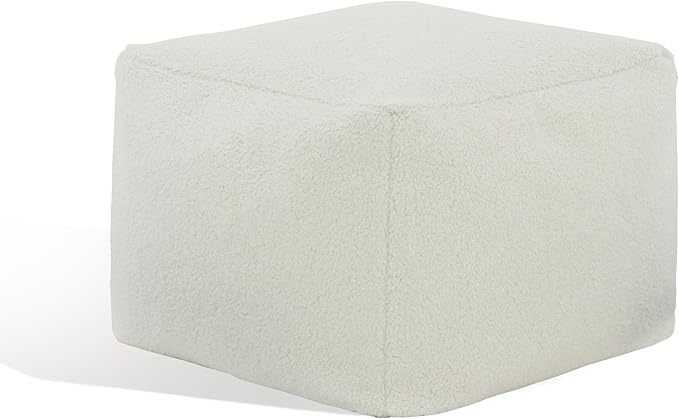 SAFAVIEH Couture Collection Samuels White Faux Shearling Ottoman Square Pouf (Fully Assembled)