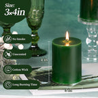 KONNI Navy Green Pillar Candles Set of 3, 3"x 4" Unscented Pillar Candles Bulk, 39 Hours Long Burning Candles, Smokeless&Dripless Large Round Candle for Wedding, Home Decoration, Parties, Spas, Dinner