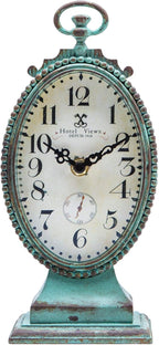 NIKKY HOME Vintage Table Clock - Battery Operated Rustic Distressed Style - Shabby Chic Home Decor for Fireplace Mantel, Shelf, Desktop, Countertop - Green