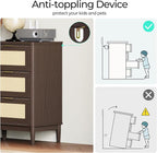 LINSY Rattan 9 Drawer Dresser for Bedroom, 58" Wide Mid-Century Modern Tall Chest of Drawers, Deep Storage Dresser with Curved Corner Design, Large Accent Wood Cabinet for Bedroom, Walnut