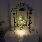 Bieye L12001 Frogs on a Swing Tiffany Style Stained Glass Accent Table Lamp for Home Décor