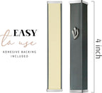 SURI Small Mezuzahs – 3.8 Inch Gray Aluminum Jewish Door Mezuza Cover with Printed Scroll Set, Contemporary Shin Design, Fits a 3 Inch Scroll, Self-Stick Adhesive, Gift Box Included