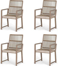 Aluminum Outdoor Patio Dining Chairs - Imitation Rope Vine Chair Ergonomic Backrest Design Detachable Seat Cushion Soft and Breathable Garden Porch, Light Brown Set of 4