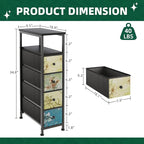 Narrow Dresser, Narrow Nightstand Dresser Storage Tower with 4 Drawers, Slim Fabric Dressers Chest of Drawers for Small Spaces, Retro Flower Dressers, for Bedroom Bathroom Laundry Closet (Black)