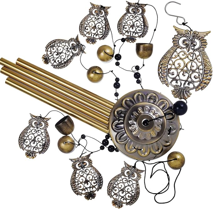 Garden Owl Wind Chimes Outdoor Indoor Decor - with 4 Tubes 6 Bells 7 Owls 36In Waterproof Mobile Romantic Windchimes, Owls Wind Catcher for Home, Xmas Mom Gifts, Balcony, Festival, Garden Decoration