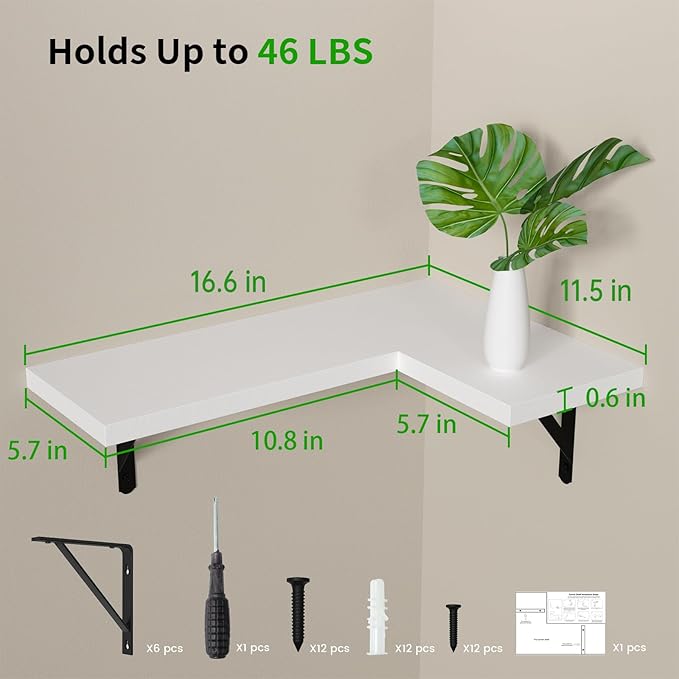 NATURE'S SOURCE Corner Floating Shelves Set of 3, Corner Shelves Wall Mounted, for Bedroom Kitchen Living Room Bathroom Office- Gothic Style (White, Set of 3)