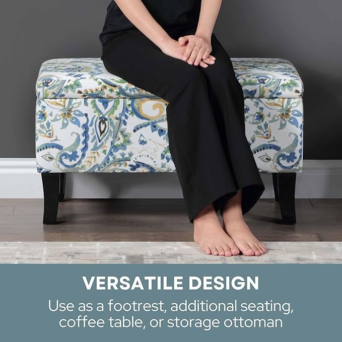 Convenience Concepts Designs4Comfort Winslow Storage Ottoman Bench 32" - Transitional Upholstered Footstool & Seat, for Living Room, Entryway, Hallway, & Bedroom, Paisley Fabric