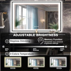 60x40 LED Mirror for Bathroom - Matte Black Framed (Front and Backlit), Anti-Fog Stepless 3 Colors Dimmable Lit Smart Vanity Mirror with Lights(Horizontal/Vertical)
