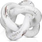 3 Link Wood Knot Decor Rustic Home Décor Accents Hand Carved Coffee Table Decoration, Boho Chain Link Decoration, Modern Shelf, Rustic Objects for Home Living Room Bedroom(Retro White)