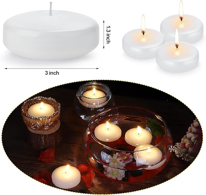 White Floating Candles-3 Inch Unscented Dripless Wax 13-15 Hours Burning,36 Pack for Centerpieces Floating Candles, for Cylindrical Vases, Swimming Pool,Restaurant,Wedding,Party Decoration
