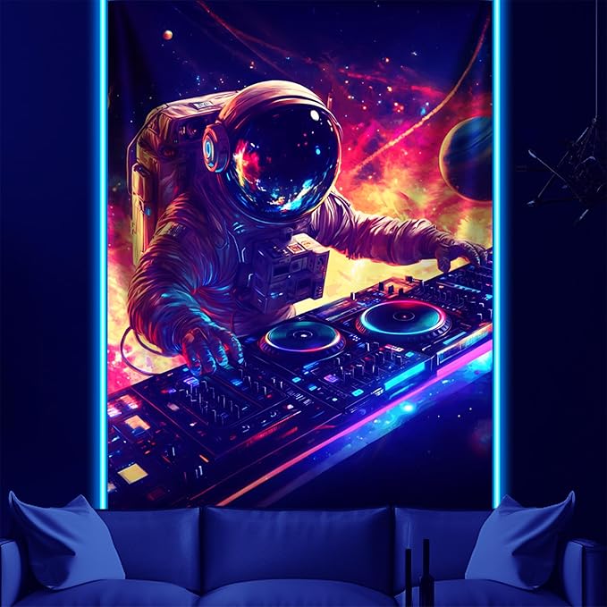 NYZE Astronaut Space Tapestry for Bedroom, Glow in the Dark Room Decor Wall Tapestries, Cool Galaxy Planet Wall Hanging, Wall Hanging for Men Guys Gamer Room Dorm Living Room 44in×60in