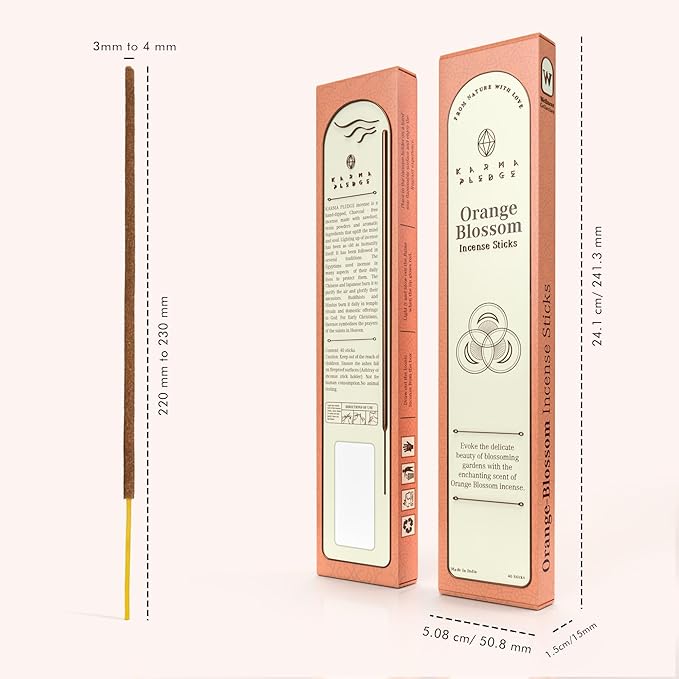 Orange Blossom Incense Sticks, Organic Hand Dipped Incense, Natural Herbs & Aromatic Ingredients, Contain 40 Sticks Inside, Burn Time 45-60 Min, Spiritual Gifts, Incense by Karma Pledge