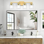 Bathroom Vanity Light, 27" 4-Light Modern Matte Gold Wall Sconce Lighting with Clear Glass Shade, Gold Wall Lights,Bath Vintage Wall Mounted Lamps for Mirror Bedroom Living Room