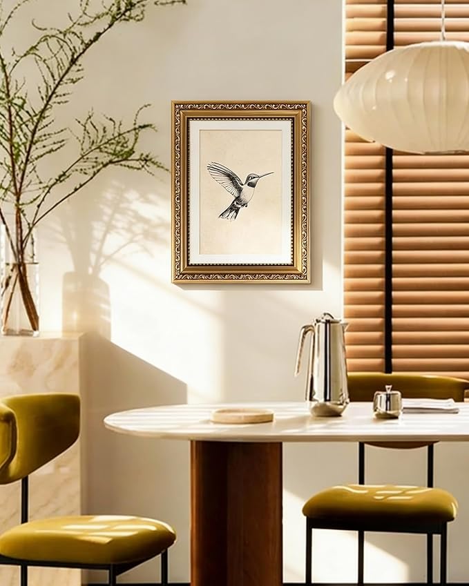 ARPEOTCY Vintage Gold Framed Wall Art Decor, Hummingbird Sketch Wall Art for Living Room Bedroom, 11x14 Inch Vintage Bird Oil Painting Canvs Artwork Prints for Kitchen Bathroom Decor Aesthetic