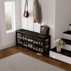 AQIMUELE Wood Shoe Rack Bench for Entryway, 2 Tier Shoe Rack for Front Door Entrance, Shoe Bench with Shoe Storage for Entryway, Bedroom, 47.2"