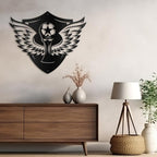 SIGNLEADER Metal Wall Art Decor - Soccer Trophy with Wings Minimalist Modern Abstract Wall Sculpture Hanging Home Decoration for Living Room, Bedroom, Bathroom, Kitchen, Studio, Outdoor - 36" Black