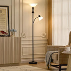 71'' Torchiere Floor Lamps for Living Room, Tall Floor Lamp for Bedroom with Adjustable Angle Arc Reading lamp, Modern Standing lamp with Glass Shade, Knob Switch, Bulb Included, Black