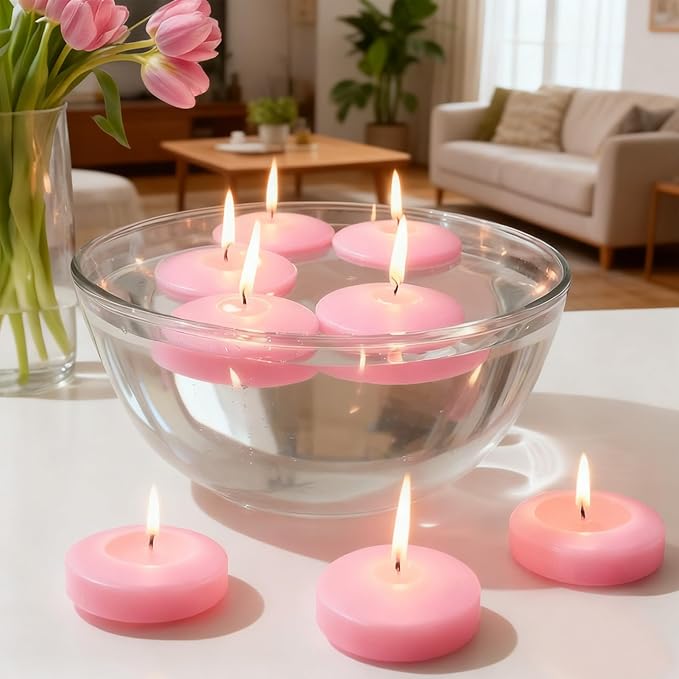 3 inch Floating Candles 30 Packs Pink Floating Candle for Centerpieces 8-9 Hours Floating Candles 3” Water Candles for Cylinder Vases, Pool, Wedding, Valentine's