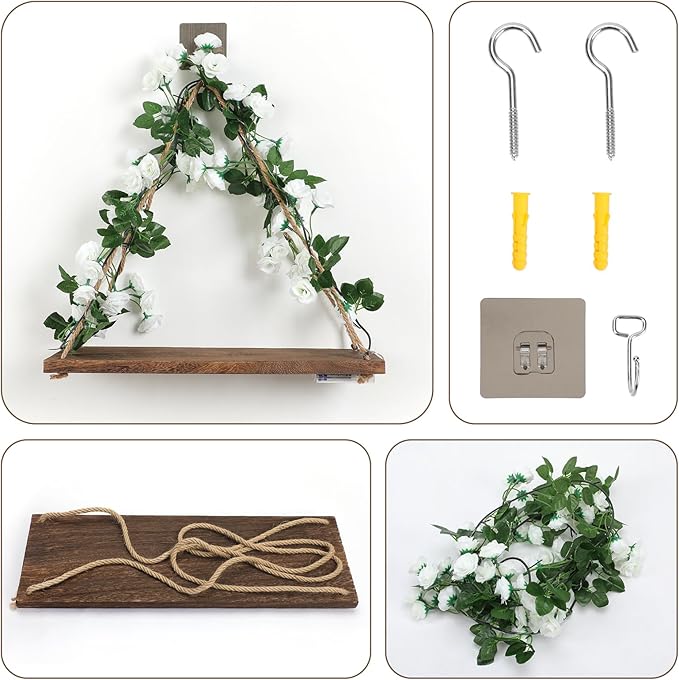 Shelf for Wall,Floating Shelves,Floating Shelves for Wall No Drilling,Adhesive Shelves,Command Strip Shelf,Room Decor Aesthetic,Plant Shelf Wall,Whimsical Decor,2-Piece Set(White Flower)