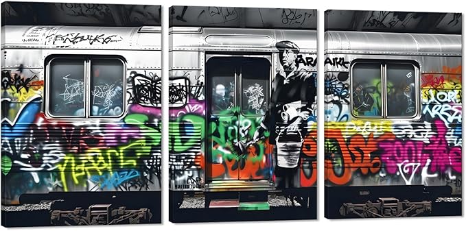 Novatique Banksy Wall Art Street Graffiti Wall Art Abstract Graffiti Painting Art Modern Pop Picture Canvas Print Framed Classic Street Painting for Living Room Home Decor, 20”x 28”x 3Pcs