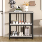 FOLUBAN 3 Tier Bookshelf, Short Bookcase for Small Space, Modern Wooden and Metal Book Shelf for Living Room Bedroom Office (Light Grey Oak)