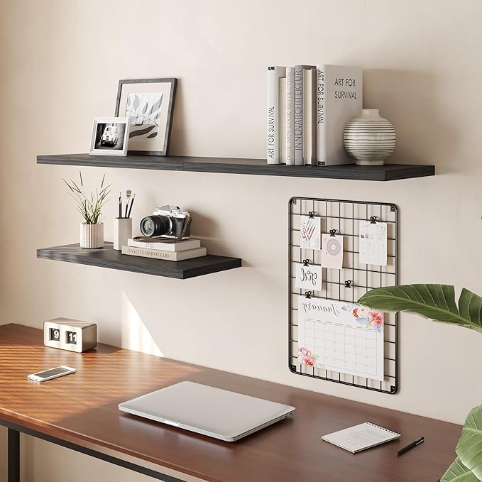 Wall Shelf Set of 1,Dark Wood Floating Shelves 24 in W x 10 in D x 1 in H, Wooden Floating Wall Shelf with Invisible Brackets for Living Room/Bedroom/Bathroom/Kitchen Storage and Decor