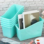 Fuutreo 12 Pieces Book Bins for Classroom Plastic Binder Holder Magazine Stuff Folder File Organizer Box for Home Office School Supplies(12 pcs,Water Blue)