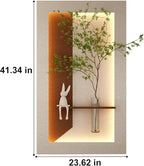 LED Sandstone Wall Decor, 3D Wall Art Sculpture, Simulated Green Plants, Glass Vase & Rabbit Statue, 3 Color Remote Control Light, for Living Room, Bedroom, Hallway(Light Coffee,41.4 * 23.6in)
