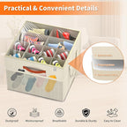 Aokeyee 2 Pack Shoe Organizer for Closet, Foldable Shoe Storage Organizer Box w/Clear Cover and Reinforced Handles, Space Saving Shoes Bin Fits up to 32 Pairs, Beige