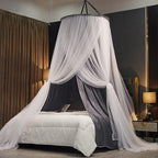 Kertnic Luxurious Bed Canopy for Girls & Adults - Double Layer Princess Canopy with Lace, Round Dome Mosquito Netting for Queen/King Bed Tent (New Gray)