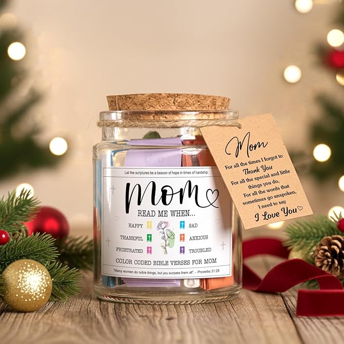 NewEleven Valentines Day Gifts For Mom, Mom Gifts From Daughters Son on Mother Birthday, Bible Jar, Christian Gift for Wife, Thank You Gift Decorative Inspirational Scripture Jar with 92 Bible Verses