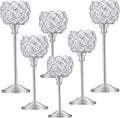 Crystal Metal Tealight Candlestick, Bling Bowl Candelabras, Tall Crystal Candle Holders Elegant Candle Centerpiece for Dining Table Wedding Home Mantel Decor (Silver, 2 Sets(6 Pcs))