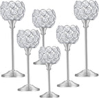 Crystal Metal Tealight Candlestick, Bling Bowl Candelabras, Tall Crystal Candle Holders Elegant Candle Centerpiece for Dining Table Wedding Home Mantel Decor (Silver, 2 Sets(6 Pcs))
