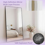 Full Length Mirror, 83"x44" Floor Mirror Freestanding, Oversized Floor Standing Full Body Mirror with Stand for Bedroom, Hanging Mounted for Living Room Cloakroom, Black, Rect